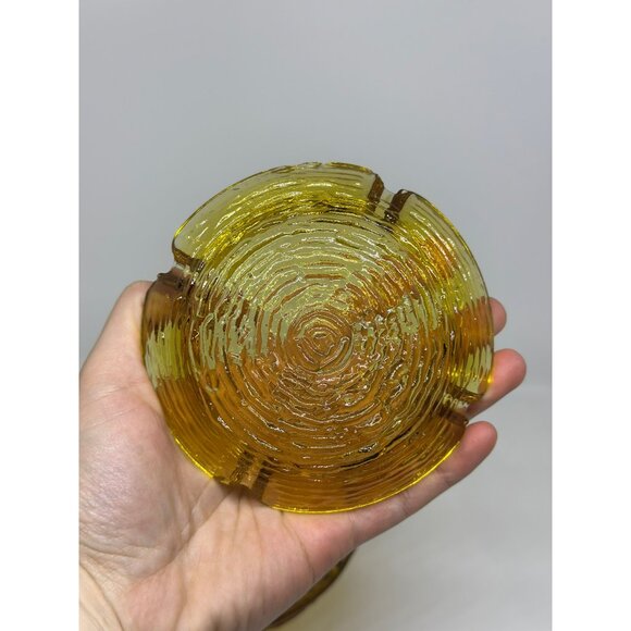 VTG 1970's Anchor Hocking Soreno Woodgrain Style Heavy Ashtray Amber Set of 2 - Picture 5 of 10